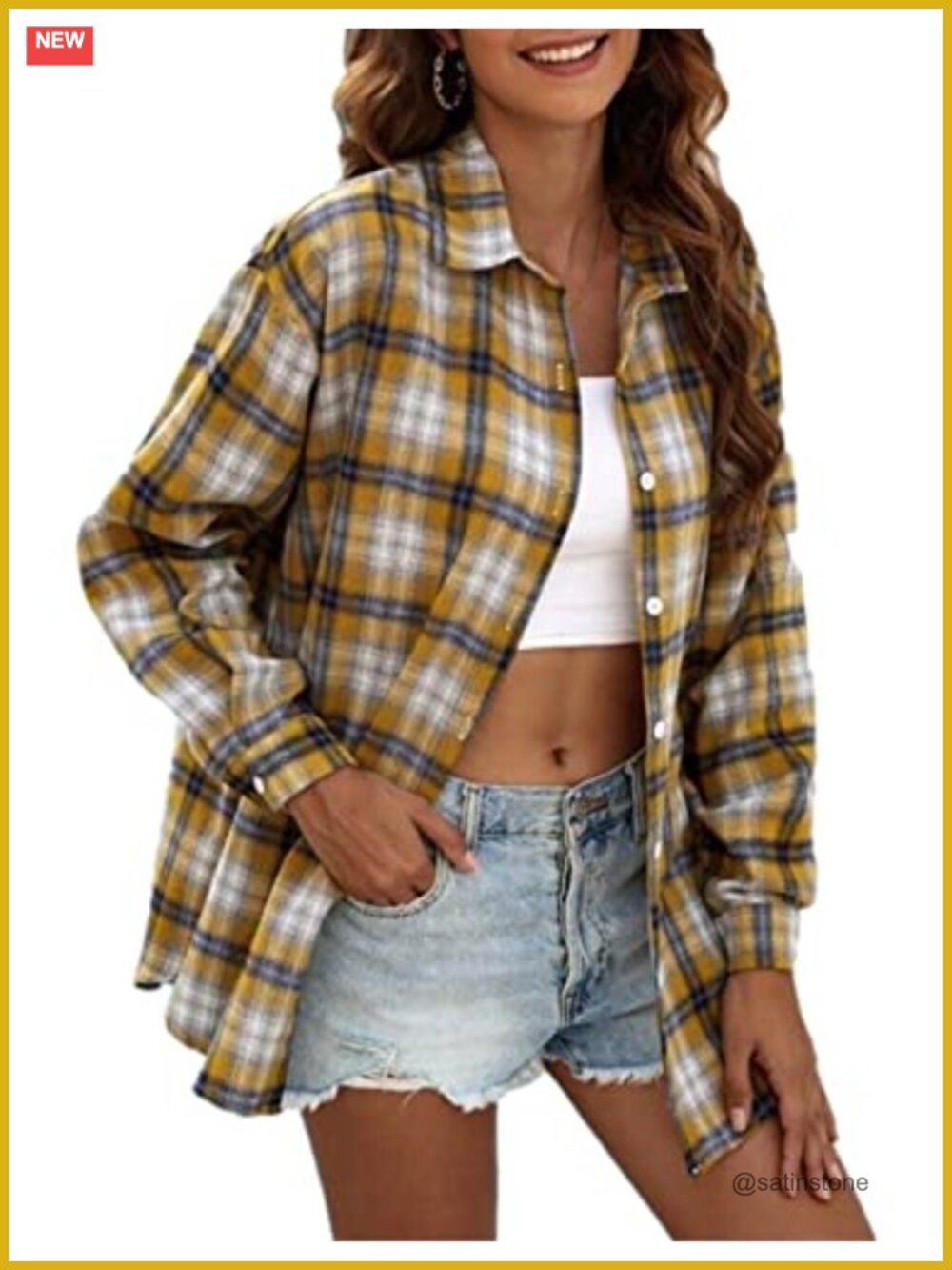 Oversized Plaid Flannel Button Down Shirt Long Sleeve Fall